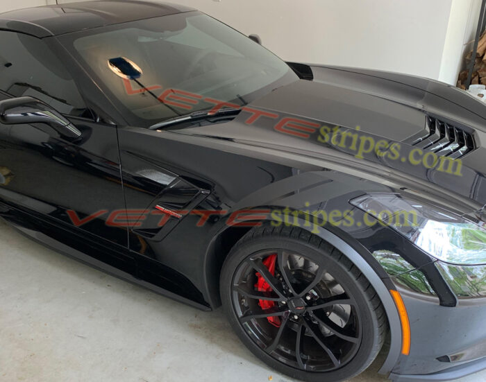 Black C7 Corvette Grand Sport with matte black center stripes