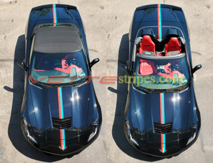 Black C7 Corvette Stingray convertible with Twilight edition stripes