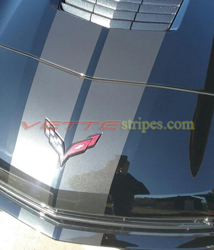 Black C7 Corvette Stingray with Oracal carbon flash racing stripes