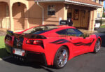 Torch Red C7 Corvette Stingray Z51 coupe with 3M 1080 carbon flash side stripe graphic
