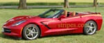 Crystal red C7 Corvette Stingray convertible with gloss kalahari side stripe 3 graphic