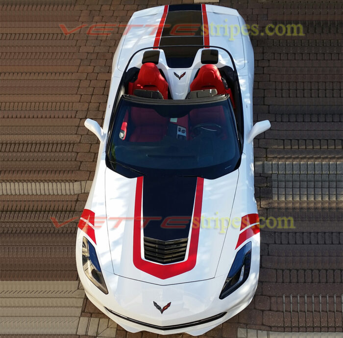 White C7 Corvette Stingray convertible with GT1 center stripes