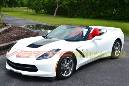 White C7 Corvette Stingray with 3M 1080 gloss carbon flash hood stinger stripe