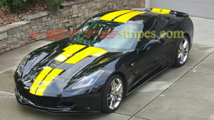 Black C7 Corvette with yellow ME3 stinger stripe and full front option