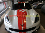 2016 white C7 Corvette Z06 with red GM full length dual racing stripes and optional jake