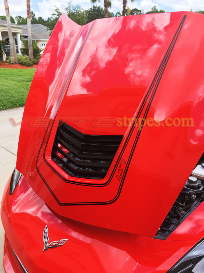 Red C7 Corvette with carbon flash LT1 stripe