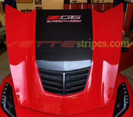 Torch red C7 Z06 hood stinger stripe with Z06 supercharged style 1