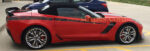 Torch red Z06 convertible with Yenko style side stripes and custom letters cutout