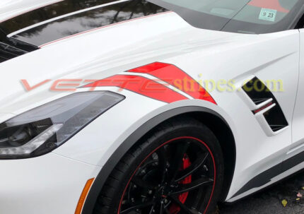 White C7 Grand sport with red and carbon flash ME fender hash marks stripes