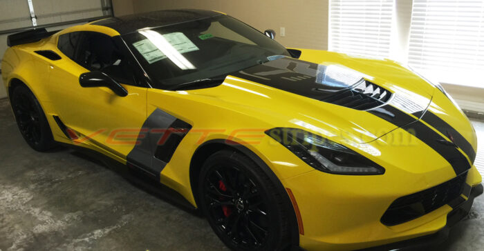 Yellow C7 Corvette Z06 with sterling silver C7R side stripes