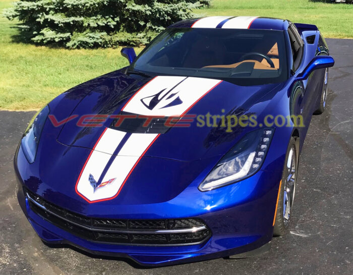 Admiral Blue C7 stingray with white red JE stripes and optional stingray logo