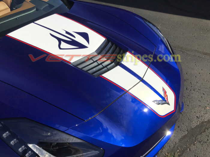 Admiral Blue C7 stingray with white red JE stripes and optional stingray logo