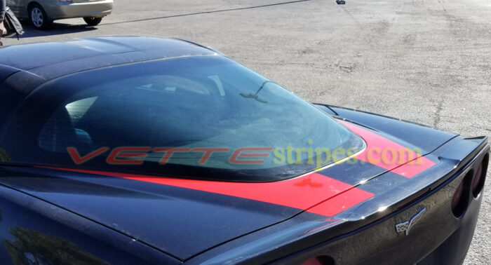 Black C6 Corvette Grand Sport with red Hero stripes