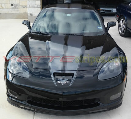 Black C6 corvette grand sport with cyber grey ME1 stripes