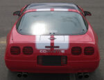Red C4 Corvette coupe with metallic silver CE1 stripe