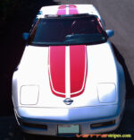 Silver C4 Corvette convertible with red CE stripes