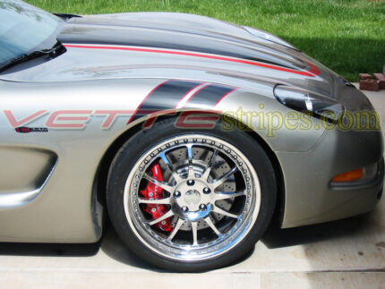 Pewter C5 Corvette with grand sport fender hash mark stripes