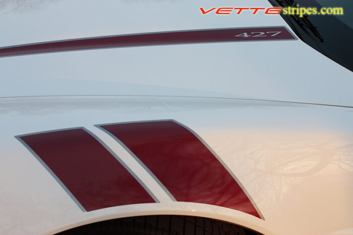 C6 Corvette Grand Sport fender hash marks stripe in maple red and gunmetal