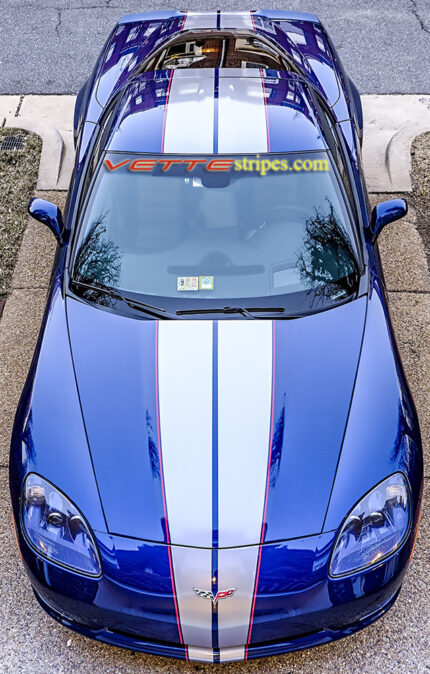 Lemans Blue C6 Corvette with metallic gunmetal and red full length racing stripe 3