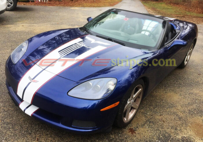 C6 Corvette Lemans Blue with white and red full length racing stripe 3 and custom jake