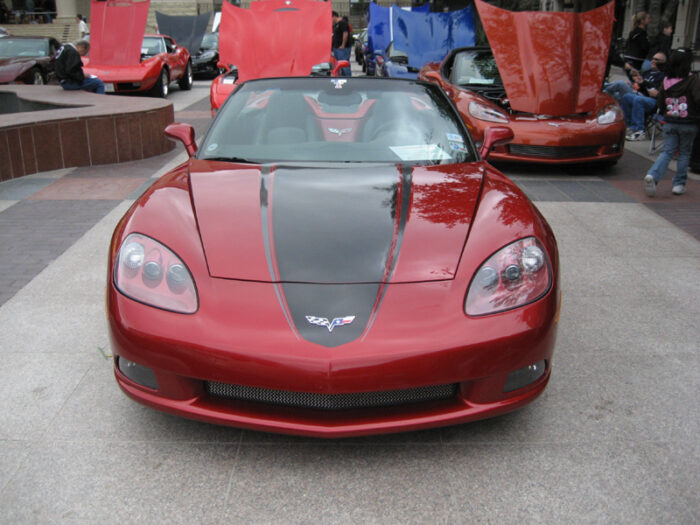 Mag red C6 Corvette with metallic black and metallic dark charcoal ME stripe