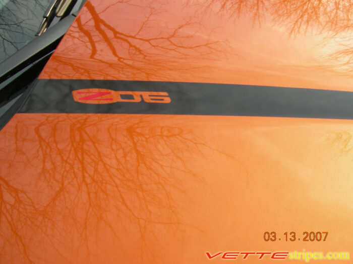 C6 Corvette Z06 Grand Sport black hood spear stripe with optional custom text