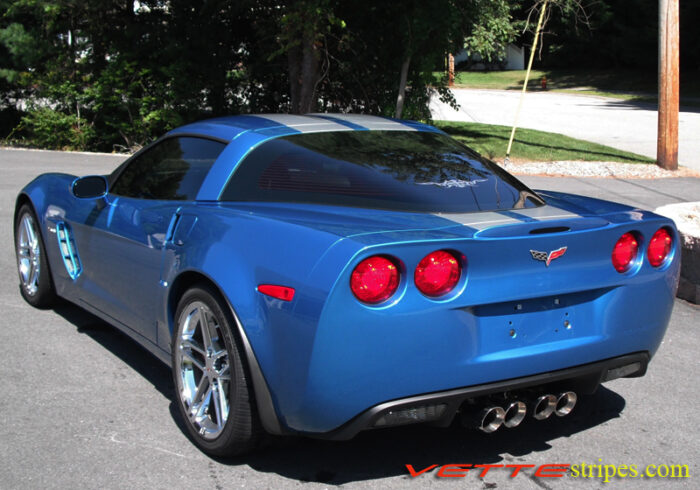 Jet stream blue C6 Corvette Z06 Grand Sport with silver ME2 stripe