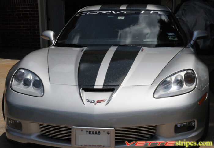 Machine silver C6 Corvette Z06 Grand Sport with ultra metallic black ME2 stripe