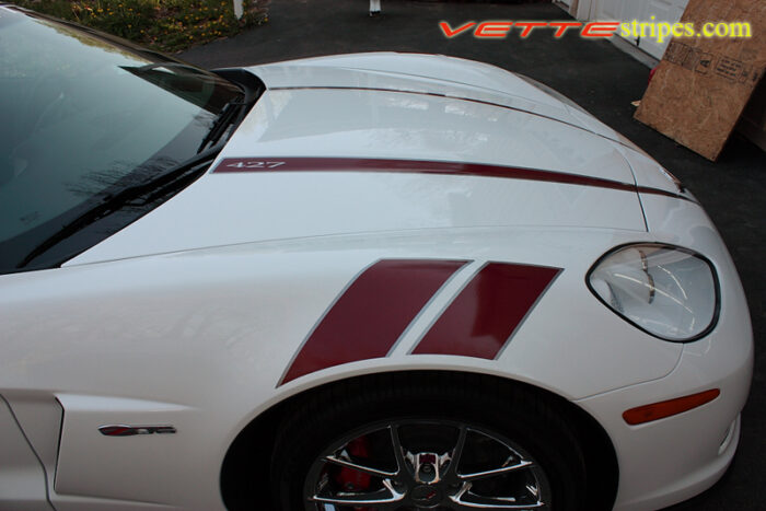 C6 Corvette Z06 Grand Sport maple red and silver hood spear stripe