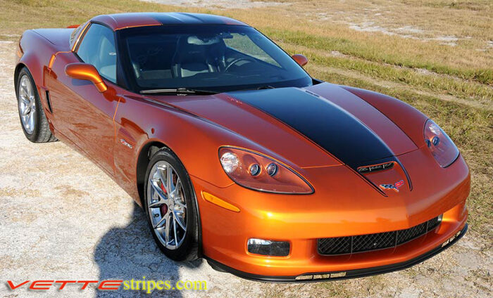 Atomic orange C6 Corvette Z06 with gloss black ME3 stripe