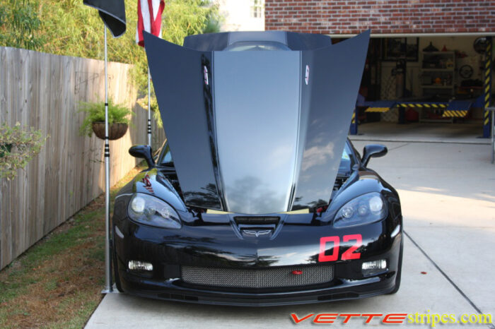 Black C6 Corvette Z06 with metallic cyber grey ME3 stripe