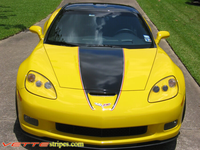 yellow C6 Corvette Z06 with black and red ME3 stripe