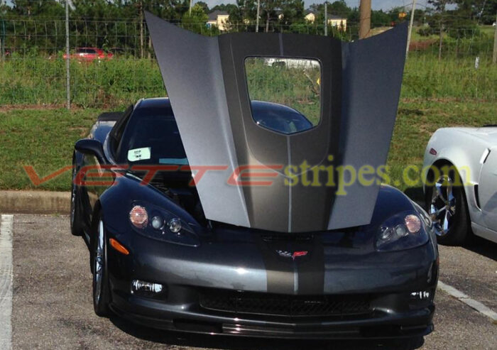 C6 Corvette ZR1 with matte black GM full length dual racing stripes