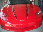 Red C6 Corvette super hood stripe in black and silver