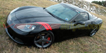 C6 Corvette black with red fender hash marks stripe