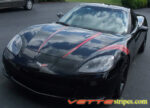 Black C6 Corvette with red hood stripe 5