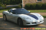 Arctic white C6 Corvette coupe with grand blue and charcoal ME stripe