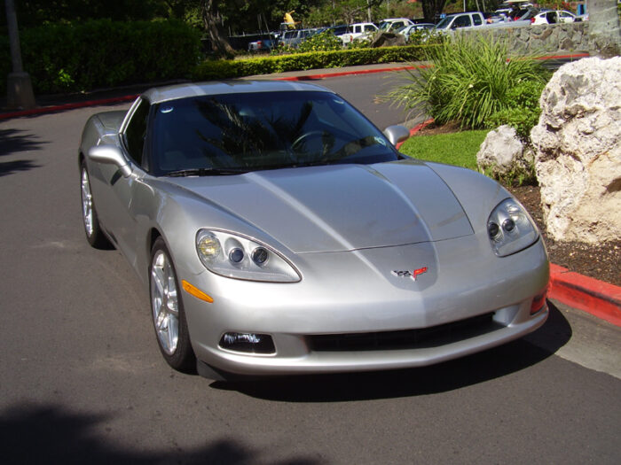 Machine silver C6 Corvette with pewter and silver ME stripe graphic