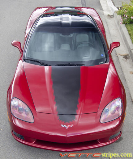 Crystal red C6 Corvette with metallic black MA stripe
