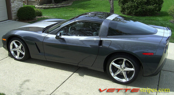 cyber gray C6 coupe with gloss blade silver GM full racing stripe 2