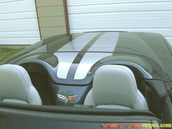 Cyber gray C6 Corvette with metallic silver and maple red DE stripe