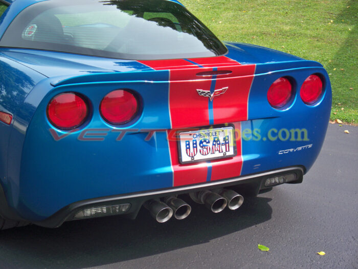 C6 Corvette jet stream blue with red and gunmetal full body GM racing 3 stripes