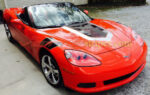Red C6 Corvette convertible with black and silver GT3 stripe