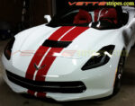 White C7 corvette stingray with red GM full racing stripe