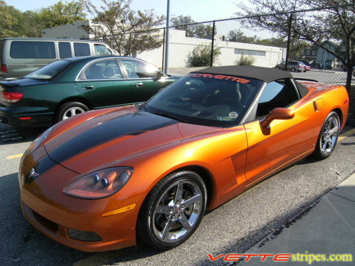 Atomic orange C6 Corvette with metallic black 427 edition stripe