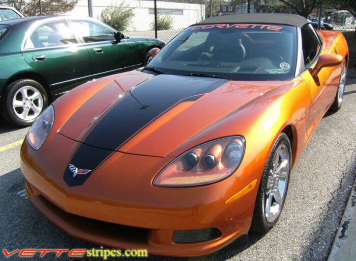 Atomic orange C6 Corvette with metallic black 427 edition stripe