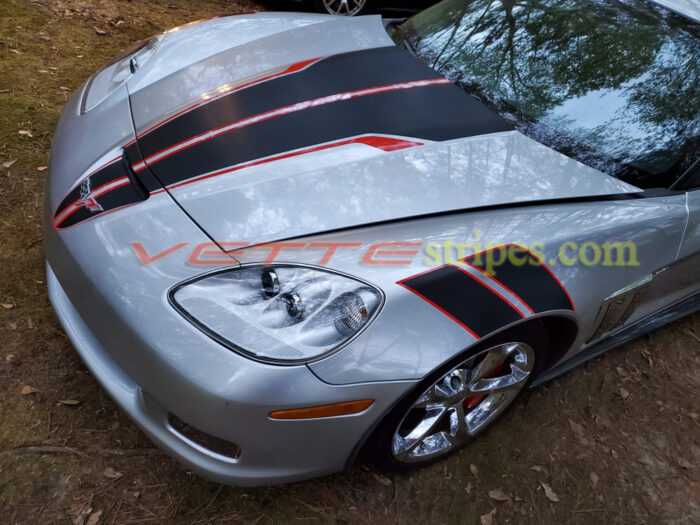 Machine silver C6 Corvette grand sport with SE3 stripes in 3M 2080 carbon fiber and red