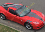 Red C6 Corvette Grand Sport with modified SE3 stripes in Anthracite and carbon fiber