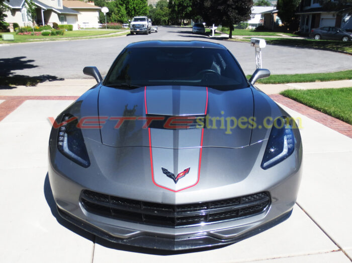 Shark gray C7 Stingray with pewter and red JE stripes