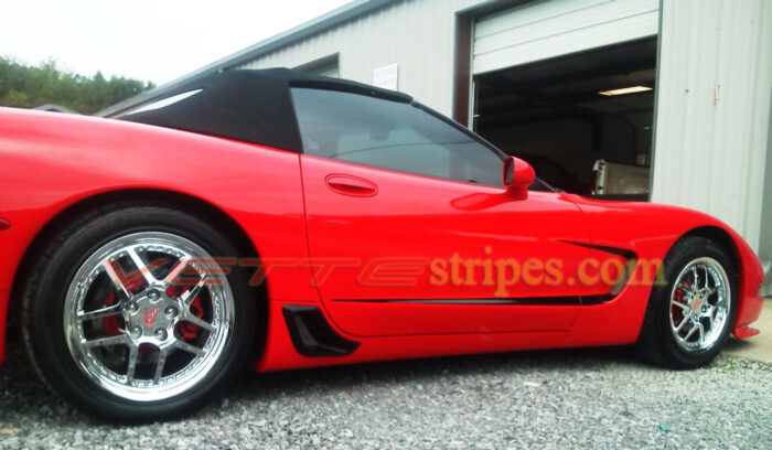 Torch red C5 Corvette with black side stripes 3 without pinstripes